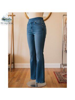 Stretchy Pull On Flare Jeans High Waisted Denim Pants